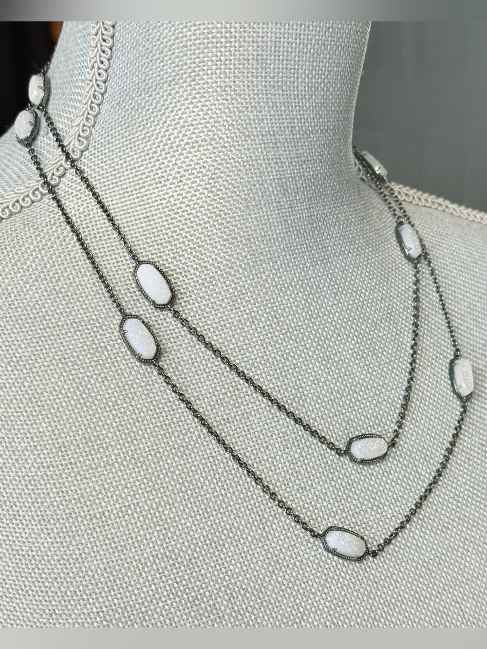 Kendra Scott Kellie Gunmetal Long Strand Necklace in Iridescent Drusy